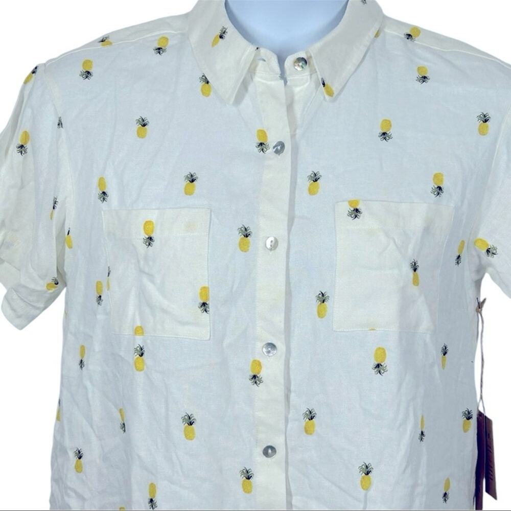 Rae Dunn Pineapple Linen Button Down Shirt Large NWT Resort Vacation - Picture 4 of 13